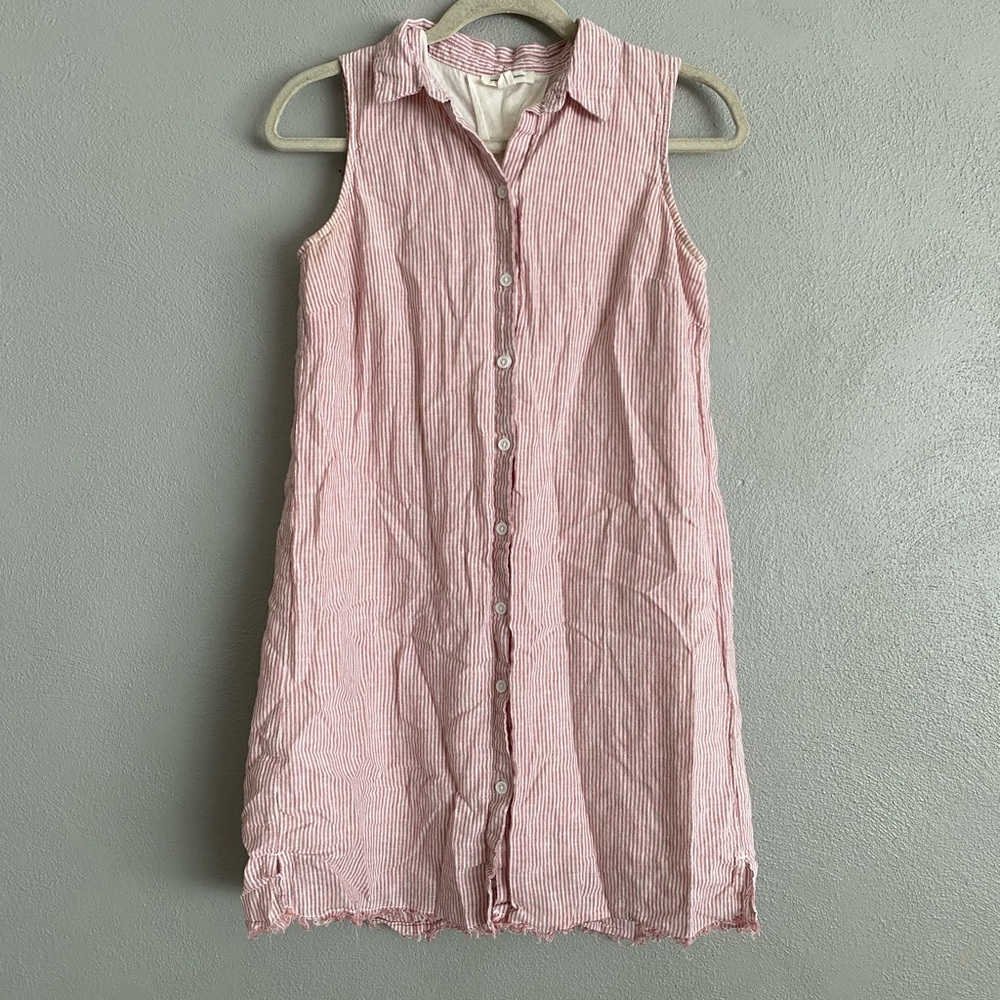 Beachlunchlounge Dress Size Small Red Stripe Linen Blend Collared Button Down